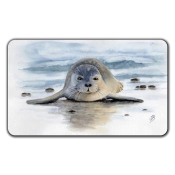 Frühstücksbrettchen Brettchen  Aquarell Maritim Kunst Druck Kunstdruck Seehund auf Bauch Robbe Heuler Kegelrobbe Dänemark Nordsee Ostsee